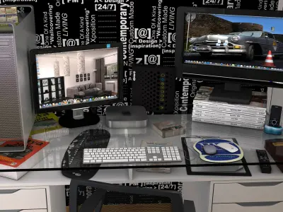 Room bedroom with walls and desk 3D model