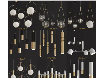 Chandelier 3d model collection 10 Pieces Low-poly 3D model