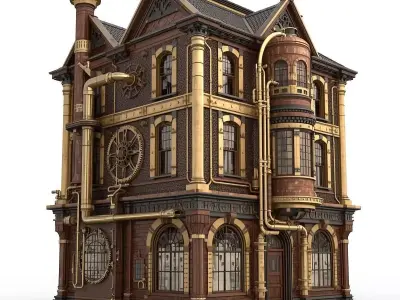 Steampunk Victorian Industrial City Building 3D Model Low-poly 3D model