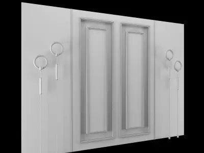 Panel wooden door with two lights 3D model