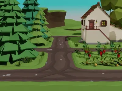 Low poly country road Low-poly 3D model