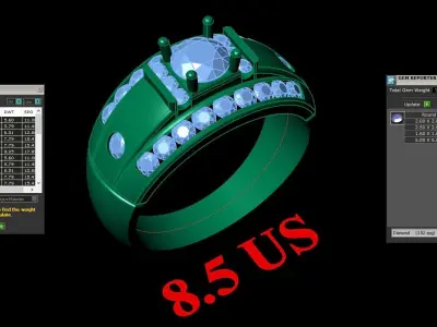 Light Gold Diamond Men Ring 2MR004 3D model