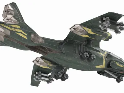 Futuristic Damaged Fighter Aircraft Rigged for Maya 3D model