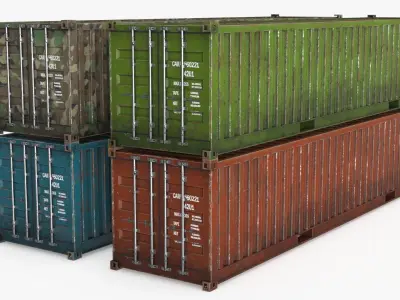 Container Ruined 4 colors Low-poly 3D model