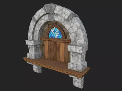 Stylized Medieval Window Game-Ready Low Poly PBR Low-poly 3D model