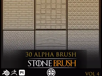 30 Real Stone Alpha Brushes-Blender Alpha Brush - Zbrush Brush 3D model
