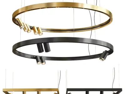Superloop collection circular pendant light in gold 3D model