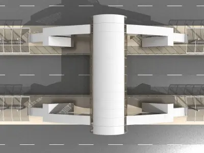 Walk Bridge With Bus Stop and Elevators 1 3D model