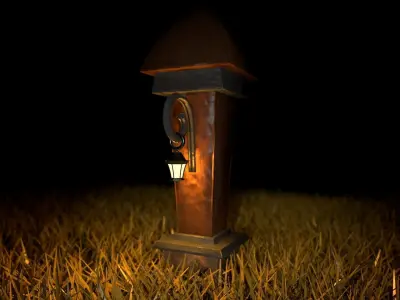 Latern wooden with light Free low-poly 3D model