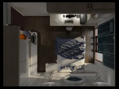 Navy bedroom scene 3D model