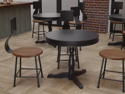 Coffee Shop Chair and Table Low-poly 3D model