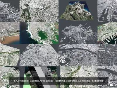 5 Cityscapes Buenos Aires Dallas Taormina Bucharest Constanta 3D Model Pack