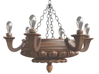 Royal Antique Wooden Chandelier with LODs Low-poly 3D model