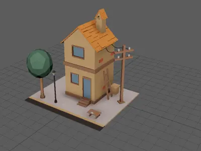 Low Poly 3D House Scene  Stylized Cartoon Building  Low-poly 3D model
