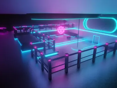 lowpoly baar room with neon lights Low-poly 3D model