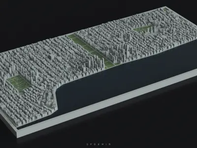 3D Printable City Block Model - STL 3D Model  Low-poly 3D model