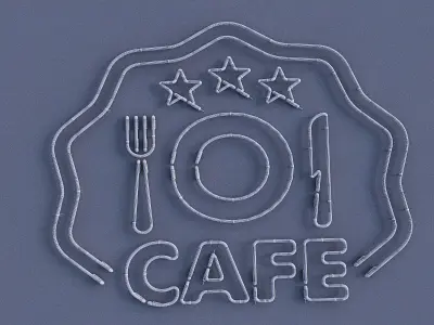 Cafe And Food Neon Sign Low-poly 3D model