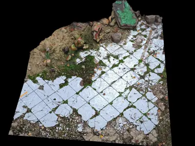 pavement kitchen destroyed house terrain ground photogrammetry Low-poly 3D model