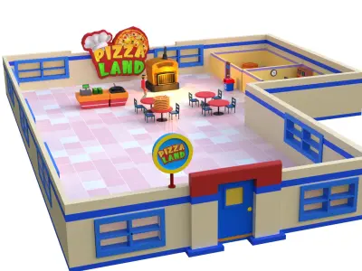 game ready  casual pizza cafe hotel management game assets  Low-poly 3D model