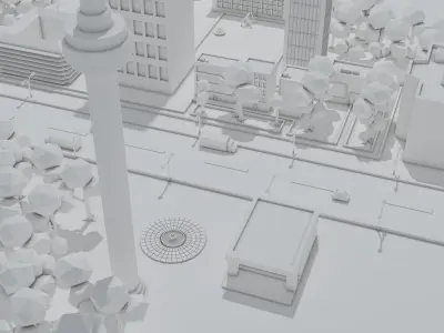 Low poly city with buildings and trees Low-poly 3D model