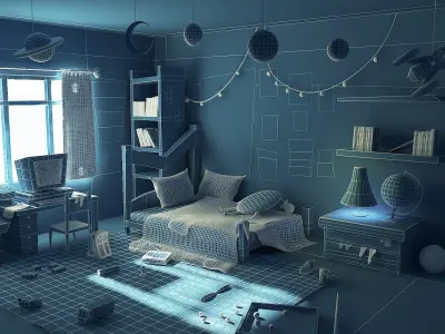 cartoon Bedroom 3d  Low-poly 3D model