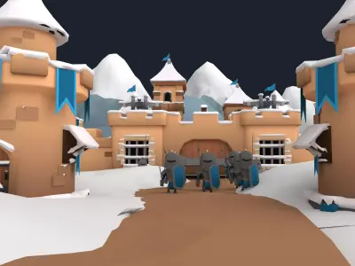 Stylized Cartoon Snow Fantasy Kingdom 3D Scene Model Low-poly 3D model