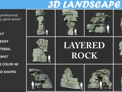 Low poly Mossy Layer Rock A Low-poly 3D model