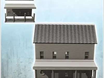 Modern panelled house with large awning and tile roof 7 - Modern 3D print model