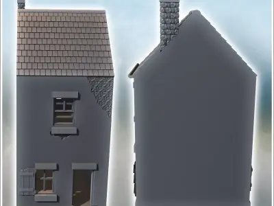 Multi-story house with damaged chimney and shutters 42 - Modern  3D print model