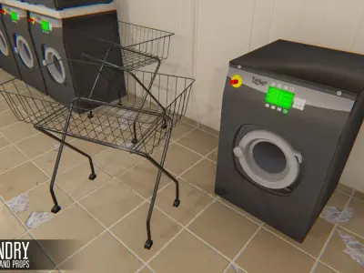 Laundry - interior and props Low-poly 3D model