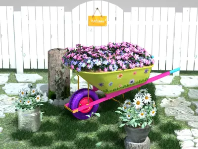 Garden Wheelbarrow Flower 3D model