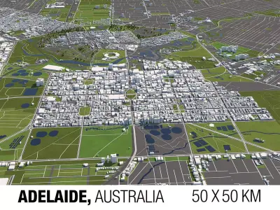 Adelaide Australia 50x50km 3D City Map 3D model