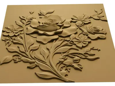 Modern Rose Flower Relief Wall Decor Set STL Mural CNC 387 3D model