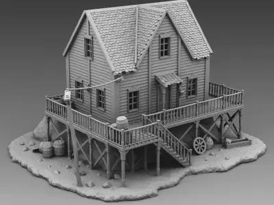 Residential building on the rock 3D print model