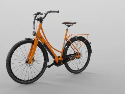  Realistic 3D Model of Orange Dutch City Electric Bicycle PBR Textured 