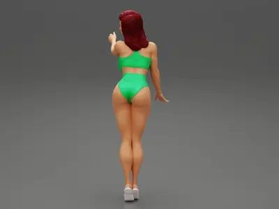 Sexy Brunette Woman Posing and Opening Window 3D print model
