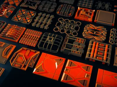 Walls - Floors - Fillers - Tubes Kitbash Set - 100 Pieces 3D model