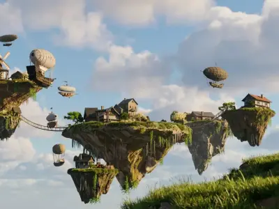 Epic Floating Islands AND Airships  Cinematic Environment  3D model