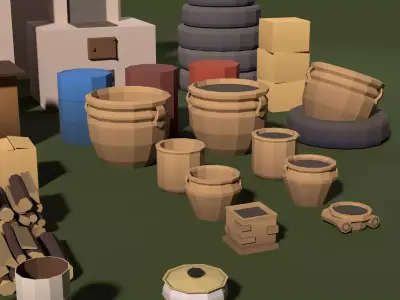 Low-poly country house yard props pack Low-poly 3D model