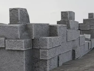 Ruined Brick Wall Low-poly 3D model