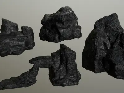 Rock Set with flames Low-poly 3D model