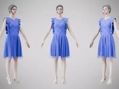 Dress 20 Very Light Blue With Design Low-poly 3D model