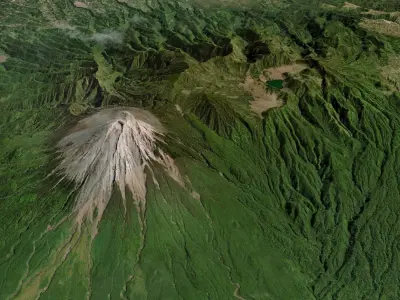 Mountain landscape Volcano Merapi  in Indonesia  3D model