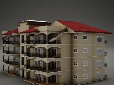 Tropical Latin Mexican Beach Tower Hotel condo Hacienda 3D model