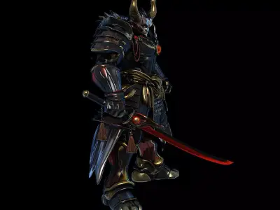 Cyber Oni Samurai Futuristic Demon Warrior with Katana Game 3D print model