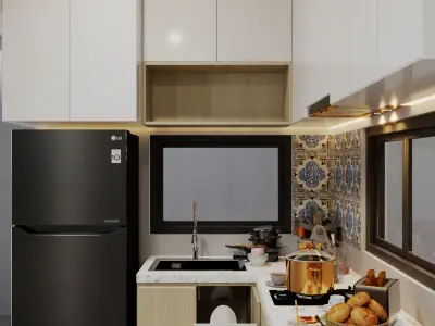 Modern Minimalist Kitchen 3D Model High-Quality Interior Asset Low-poly 3D model