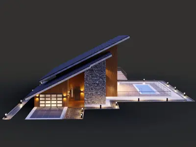 House with a two-level shed roof  3D model