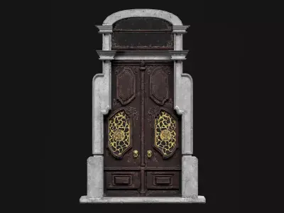 Big Wooden Door With Ornates Low-poly 3D model