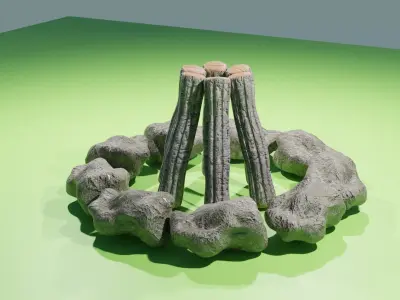 campfire stones and wood 3D model