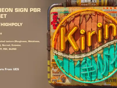 Cyberpunk Kirin Neon Sign PBR 3D Model Low-poly 3D model